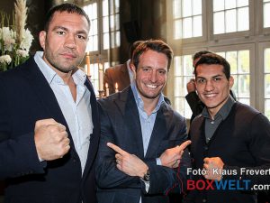 Kalle Sauerland mit Kubrat Pulev und Jack Culcay